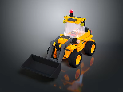 Yellow Toy Functional Vehicle with Front Loader Bucket Red Warning Light Transparent Windshield Black Wheels 3d model