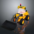 Yellow Toy Functional Vehicle with Front Loader Bucket Red Warning Light Transparent Windshield Black Wheels