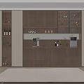 Modern Brown And Beige Wine Cabinet With Multiple Shelves LED Lighting And Integrated Coffee Machine