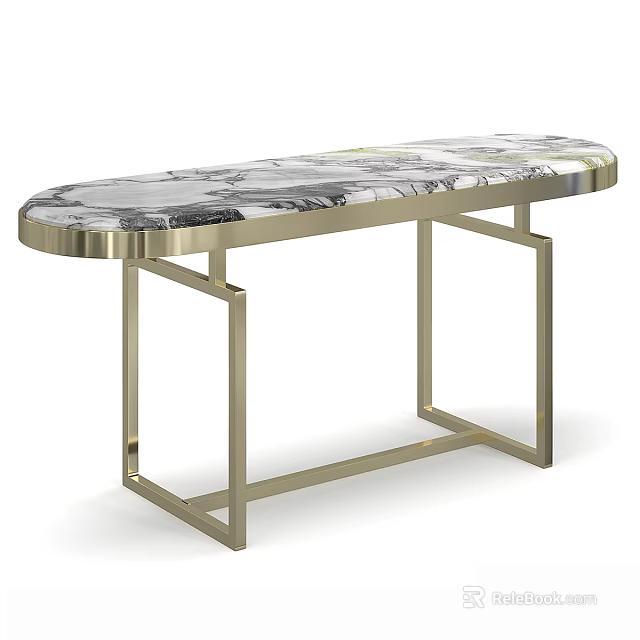 Modern Console Table With Black And White Marble Top And Gold Metal Frame 3d model 