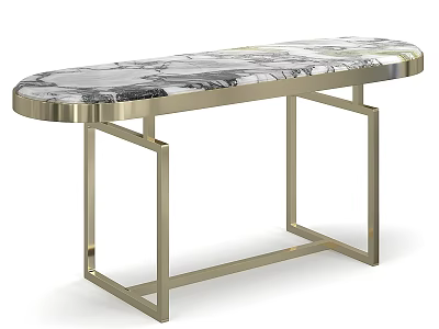 Modern Console Table With Black And White Marble Top And Gold Metal Frame 3d model