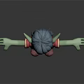 3D Green Goblin Character Design With Blue Hair Yellow Eyes Red Top Green Shorts Goggles