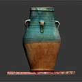 Turquoise Ceramic Vase With Decorative Handles Placed On Patterned Mat Base 3d model