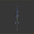 Futuristic Detailed Mechanical Weapon With Long Rod Blue Stands And Metallic Design