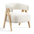 Modern Beige Textured Fabric Armchair With Black Wooden Legs And Curved Arms