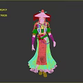 Woman in Traditional Red and Brown Costume with Decorative Hat and Ornaments