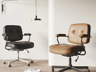 Modern Black and Brown Leather Office Chair with Padded Seat Armrests and Wheels 3d model