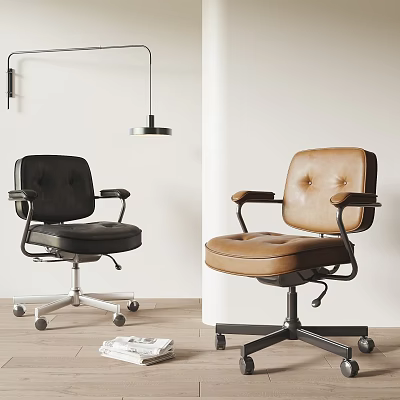 Modern Black and Brown Leather Office Chair with Padded Seat Armrests and Wheels 3d model