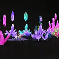 Vibrant Art Installation With Colorful Crystal Clusters On Black Background