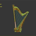 Elegant Orange Wooden Harp With Intricate Design And Fine String Details