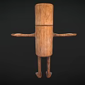 Wooden Cylindrical Game and Movie Character With Large Eyes Outstretched Arms and Wood Grain Texture