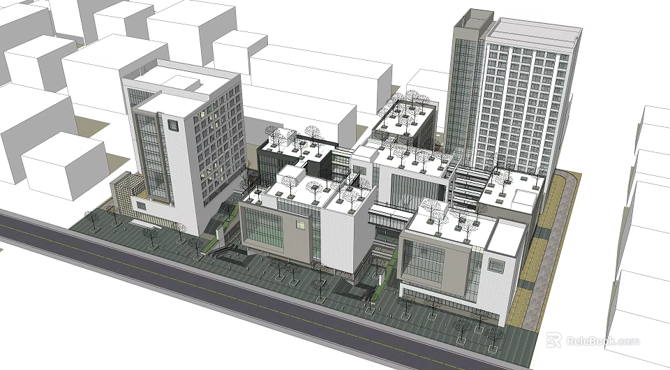 Modern Office Buildings With Urban Architectural Design And Varying Heights In City Setting 3d model 