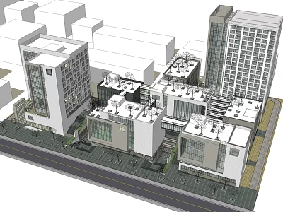 Modern Office Buildings With Urban Architectural Design And Varying Heights In City Setting 3d model