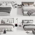 Modern Double Bed Designs With Gray Tones Pillows Blankets Bedside Lamps And Nightstands
