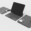 Tablet Computer Setup with Keyboard Mouse Earbuds and Protective Case 3d model
