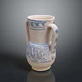 Ancient Ceramic Jar Sculpture With Blue Decorative Patterns And Two Handles 3d model