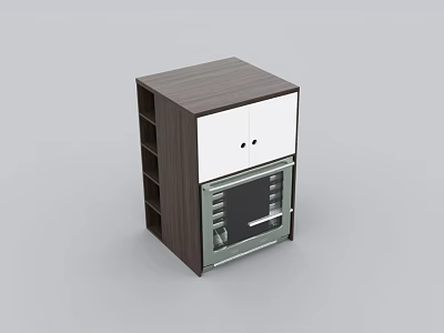 Modern Commercial Equipment With Brown And White Cabinet Upper Doors Lower Glass Door And Shelves 3d model