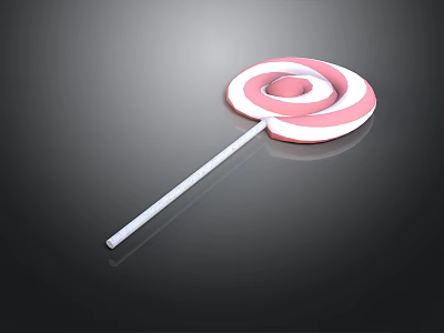 Pink And White Swirl Lollipop With White Stick And Smooth Surface On Black Background 3d model