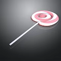 Pink And White Swirl Lollipop With White Stick And Smooth Surface On Black Background