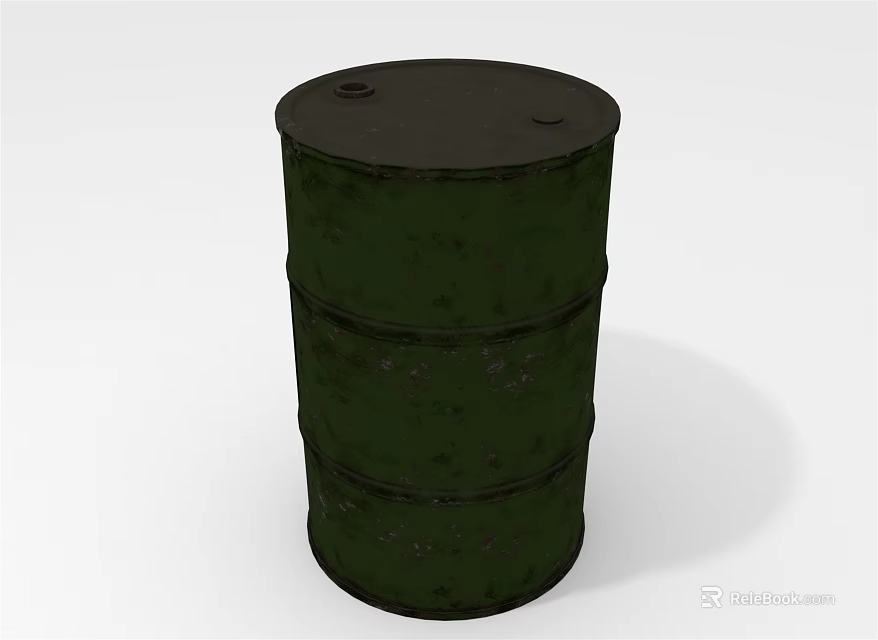 Green Military Style Metal Drum With Cylindrical Design And Rustic Surface 3d model 