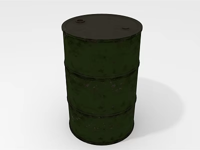 Green Military Style Metal Drum With Cylindrical Design And Rustic Surface 3d model