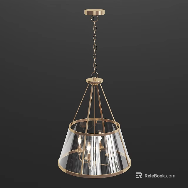 Elegant Modern Chandelier With Gold Metal Frame Clear Glass Shade And Hanging Chain 3d model 