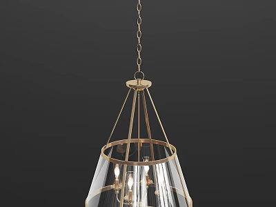 Elegant Modern Chandelier With Gold Metal Frame Clear Glass Shade And Hanging Chain 3d model