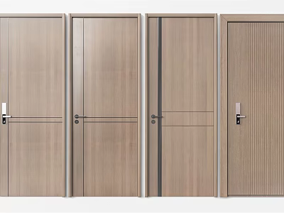Modern Flush Doors In Various Styles With Wooden Finish And Sleek Handles 3d model