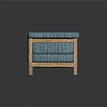 Blue Striped Fabric Single Sofa With Wooden Armrests And Legs