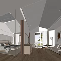 Modern Hotel Room Interior With Large Window Comfortable Bed Sofa And Wooden Floor