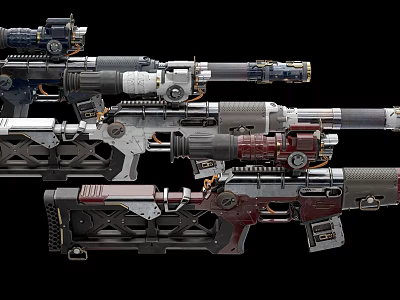 Futuristic Sci Fi Firearms With Mechanical Details And Varied Color Designs 3d model