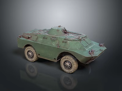 Green Armored Military Vehicle With Four Wheels And Vintage Body Structure 3d model