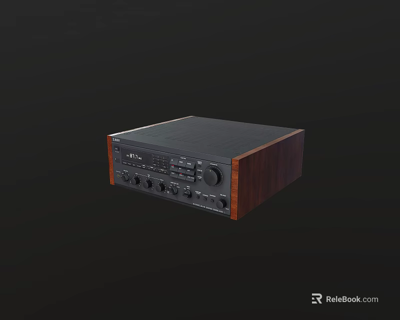 Sony Black Stereo Receiver With Wooden Side Panels And Control Knobs 3d model 