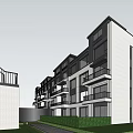 Modern Townhouse Exterior With Multiple Floors Balconies Greenery And Street Lamps