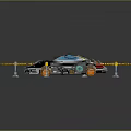Silver Futuristic Car Surrounded By Yellow Warning Lines And Street Lamps