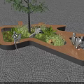 Landscaped Tree Pit Design With Wooden Seats Green Plants Stones And Cobblestone Ground