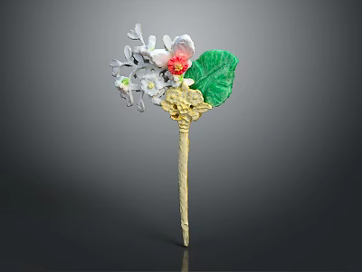 Elegant Floral Jewelry Design With Pink White Flowers And Green Leaves On Golden Stem 3d model