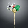 Elegant Floral Jewelry Design With Pink White Flowers And Green Leaves On Golden Stem