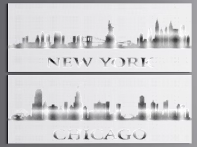 Dot Pattern City Skyline Wall Art Featuring New York and Chicago 3d model