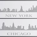 Dot Pattern City Skyline Wall Art Featuring New York and Chicago 3d model