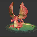 Game Movie Fantasy Dragon Character with Red Orange Butterfly Wings and Green Base