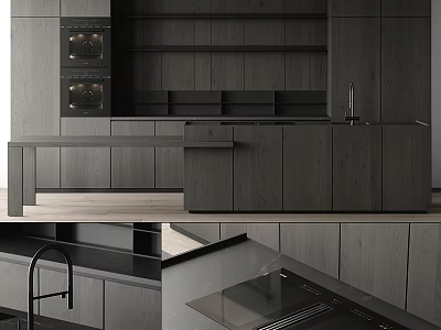 Dark Gray Modern Kitchen Cabinets With Sleek Countertop And Contemporary Interior Design 3d model