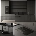 Dark Gray Modern Kitchen Cabinets With Sleek Countertop And Contemporary Interior Design