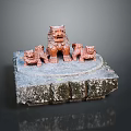 Traditional Stone Carving With Large Lion And Small Cubs On Textured Base