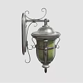 Vintage Wall Sconce With Silver Metal Bracket Green Glass Shade And Decorative Scroll Details