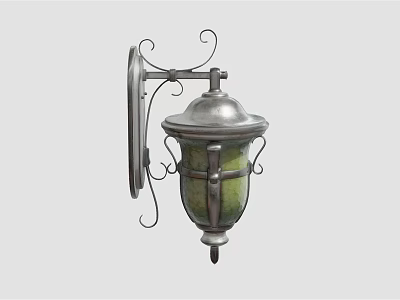 Vintage Wall Sconce With Silver Metal Bracket Green Glass Shade And Decorative Scroll Details 3d model