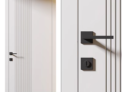 Modern White Swing Door With Vertical Stripe Design And Black Handle Lock 3d model