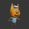Cartoon Orange Cat Character With White Ball Cap And Striped Shirt