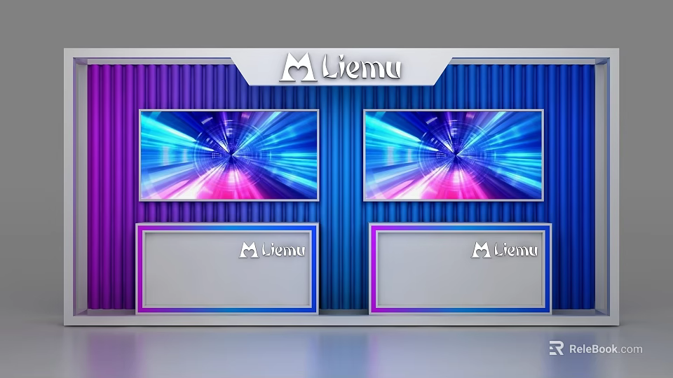 Liemu Commercial Equipment with Dual Digital Screens and Purple Blue Striped Background for Advertising 3d model 