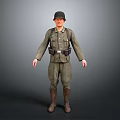 Military Uniformed Character Standing Pose With Green Outfit Black Cap Brown Boots And Gray Background